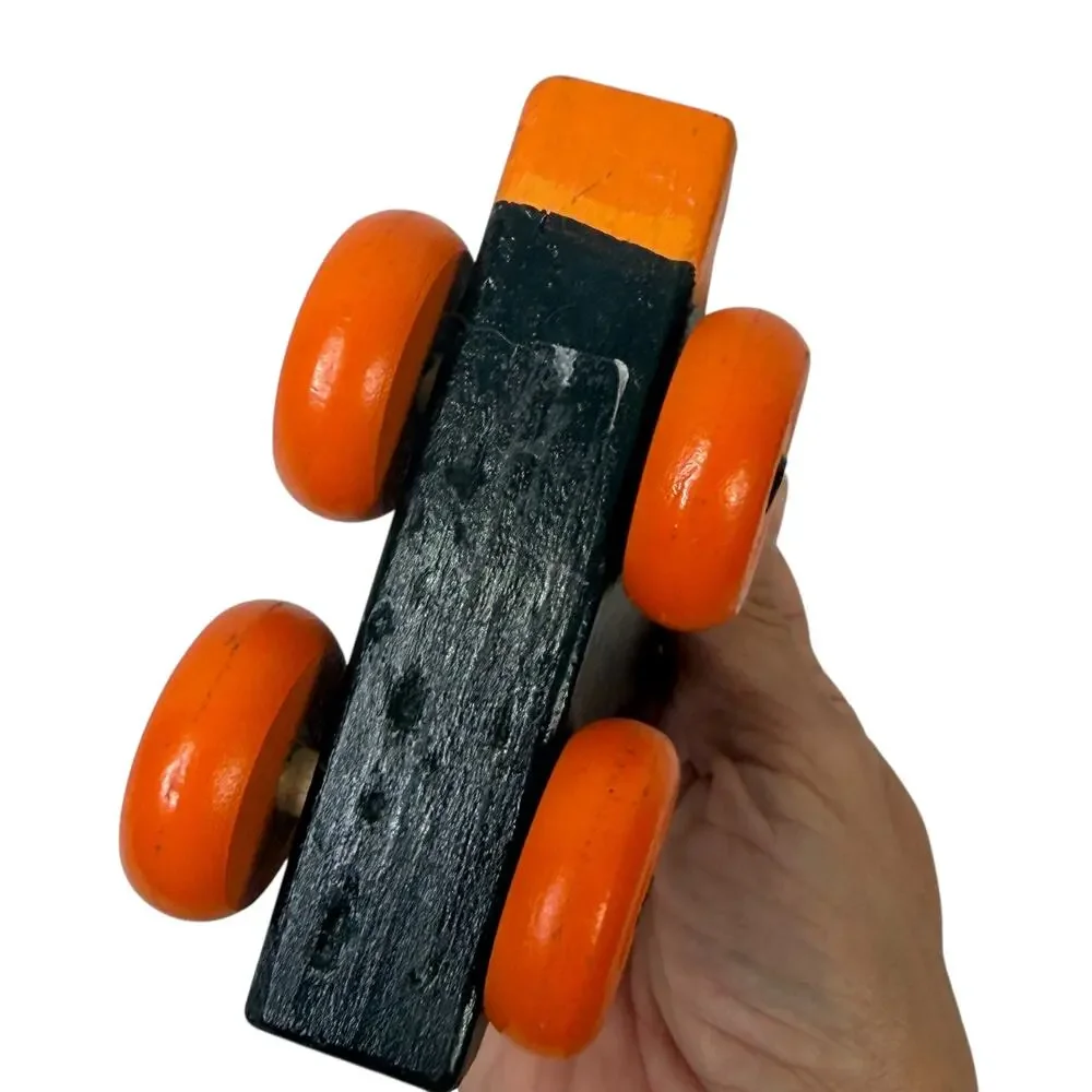 Vintage Wooden Penguin Rolling Push Toy Animal Toy Orange Wheels 4in Montessori‎